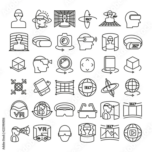 virtual reality icons vector, virtual headset, bold line