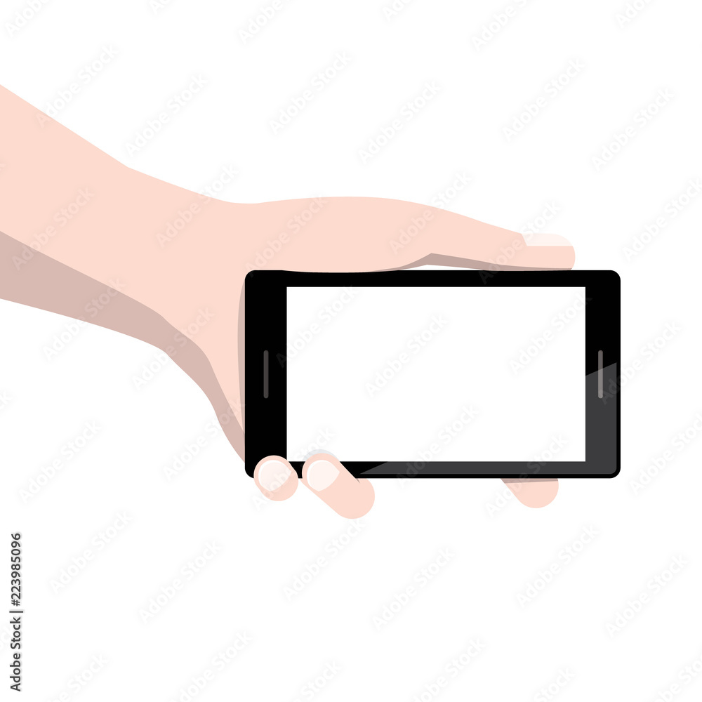 Smart Phone with Empty Display Screen in Human Hand Isolated on White Background Vector Illustration Smart Phone with Empty Display Screen in Human Hand Isolated on White Background Vector Illustration
