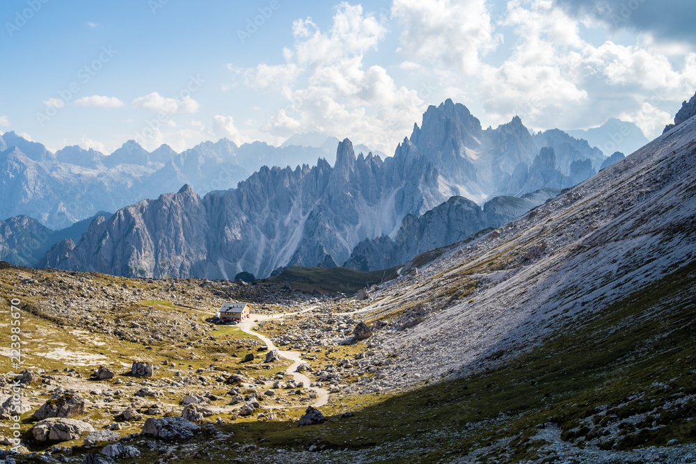  Lavaredo refuge and of the Cristallo Mountain grop taken from the foot of the 
