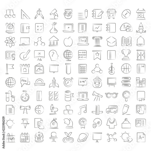hand drawn education icons, school icons