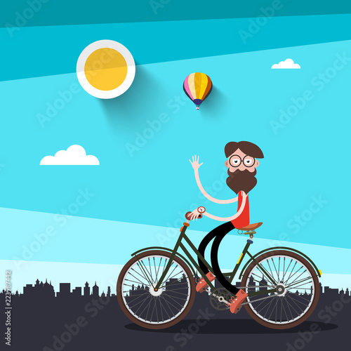 Man on Bicycle Vector Flat Design Illustration