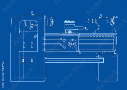 Lathe concept. Vector rendering of 3d