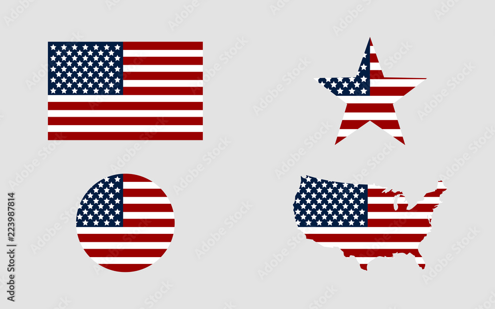 Flag usa. Star flag usa. USA map. American flag in circle. Set of ...