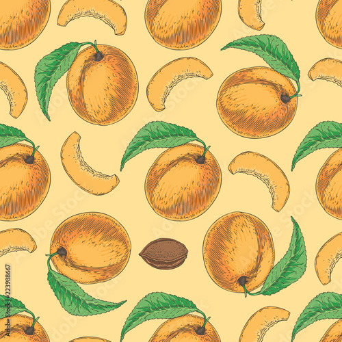 Seamless Pattern with Ripe Apricot