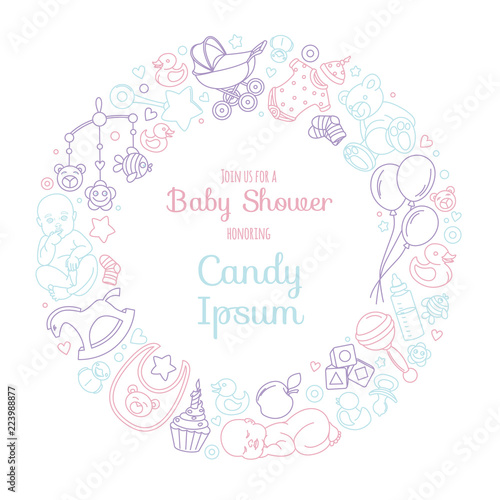 Cute baby shower invitation card for newborn boy girl party