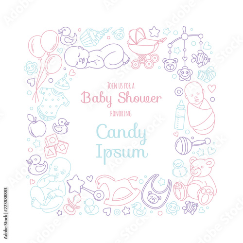 Cute baby shower invitation card for newborn boy girl party
