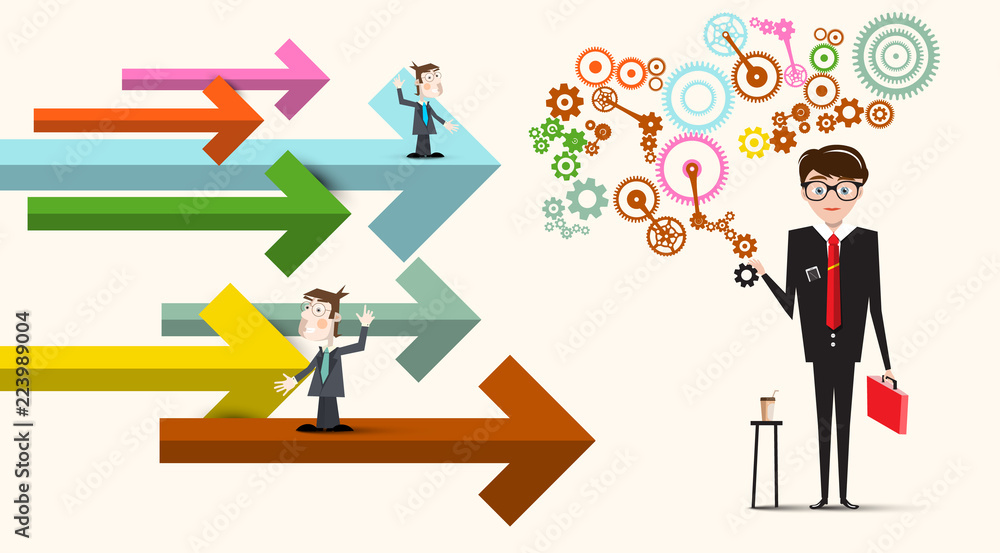 Businessmen with Arrows and Cogs. Time and Success in Busines Vector Concept. Businessmen with Arrows and Cogs. Time and Success in Busines Vector Concept.