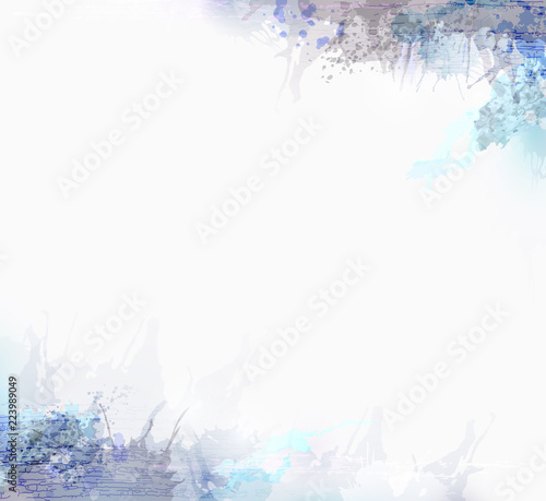 Gray and blue watercolor stains on the corners. Grunge Design elements for abstract artistic background.