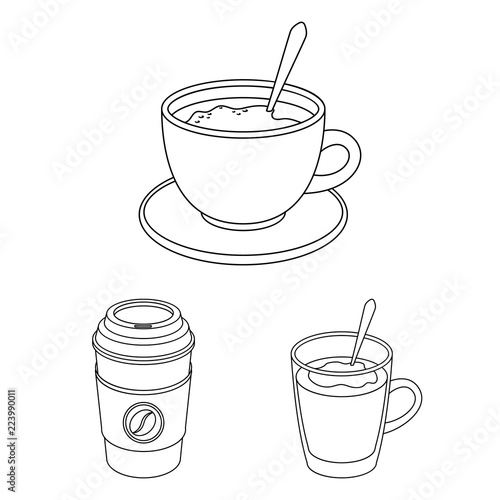 Different kinds of coffee outline icons in set collection for design. Coffee drink vector symbol stock web illustration.