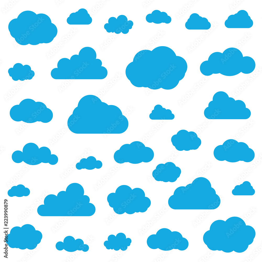 Set of Clouds Isolated on Sky Background. Seamless Pattern. Collection of clouds for Web, Poster, Placard, Wallpaper. Creative Modern Concept. Vector illustration. Set of Clouds Isolated on Sky Background. Seamless Pattern. Collection of clouds for Web, Poster, Placard, Wallpaper. Creative Modern Concept. Vector illustration.