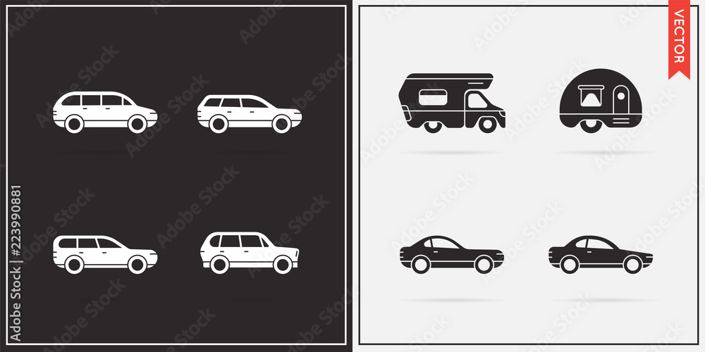 Big Set of Vector Car Icons in Black and White Big Set of Vector Car Icons in Black and White