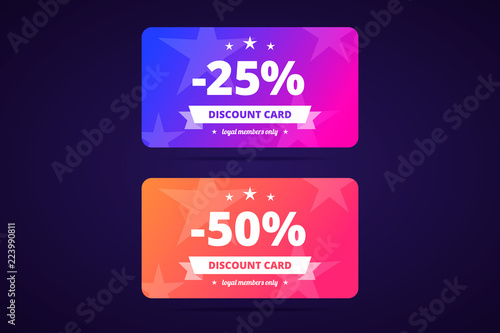25 and 50 percents discount cards. Vector illustration.