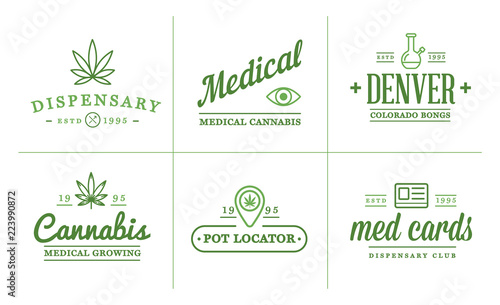 Set of Medical Cannabis Marijuana Sign or Label Template in Vector. Can be used as a Logotype.