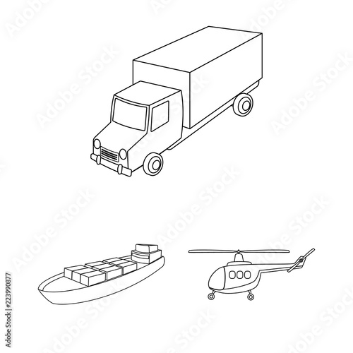 Different types of transport outline icons in set collection for design. Car and ship vector symbol stock web illustration.