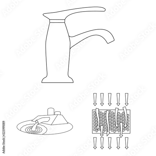 Water filtration system outline icons in set collection for design. Cleaning equipment vector symbol stock web illustration.
