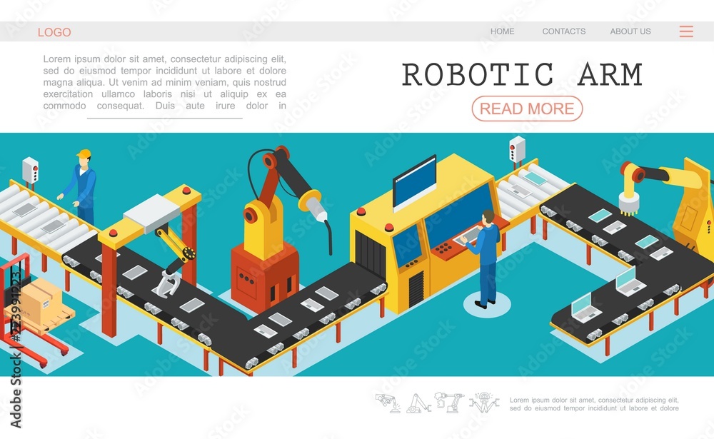 Fototapeta premium Isometric Automated Factory Web Page Template