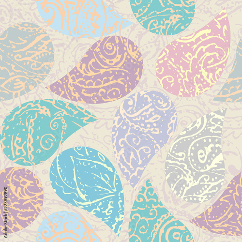 Seamless background pattern. Grunge paisley pattern in collage patchwork style. Ethnic indian style.