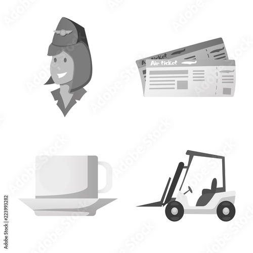 Vector illustration of airport and airplane logo. Collection of airport and plane stock vector illustration.