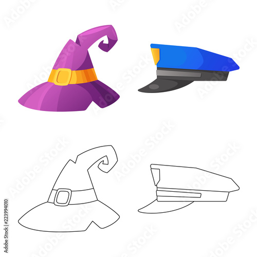 Vector illustration of headgear and cap sign. Collection of headgear and accessory stock vector illustration.