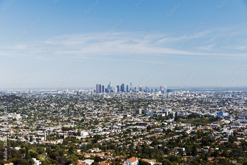 Naklejka premium Ariel view of Los Angeles, California in summer time