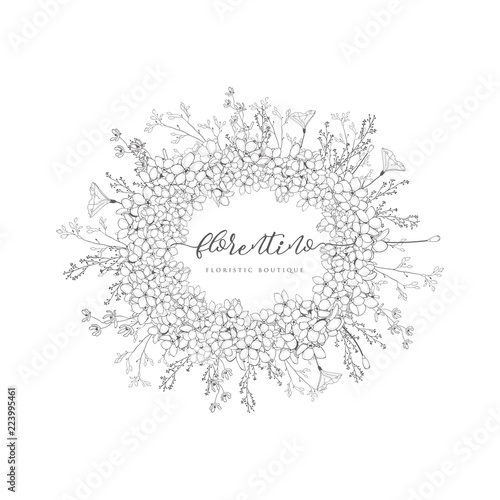 Vector Floristic Feminine Brand Logo Template Frame.