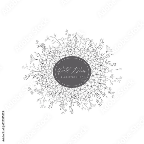 Vector Floristic Feminine Brand Logo Template Frame.
