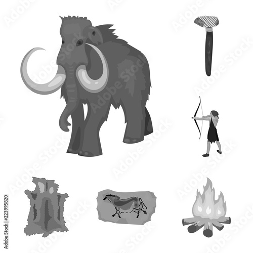 Life in the Stone Age monochrome icons in set collection for design. Ancient people vector symbol stock web illustration.