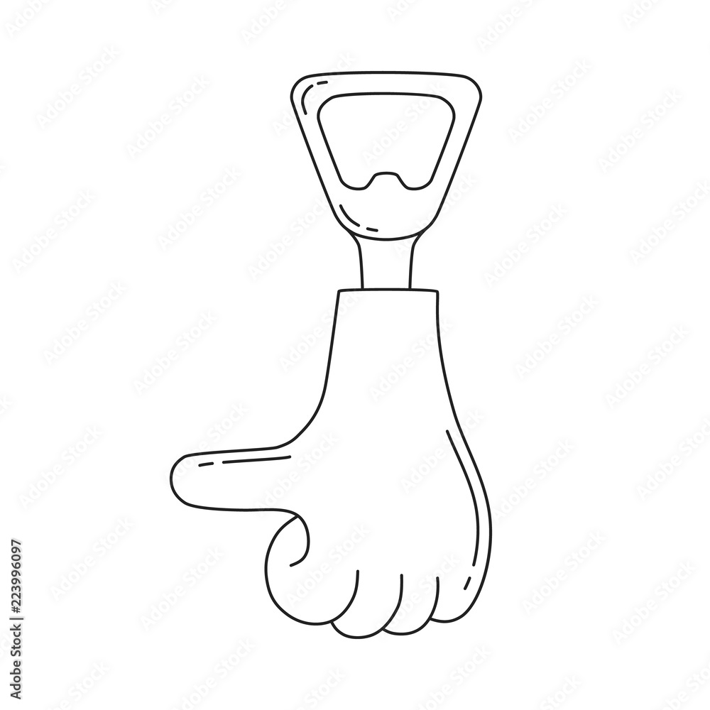 Beer bottle opener icon with like hand emoji. Vector isolated. Beer bottle opener icon with like hand emoji. Vector isolated.