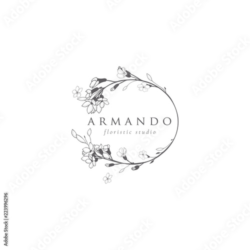 Vector Floristic Feminine Brand Logo Template Frame.