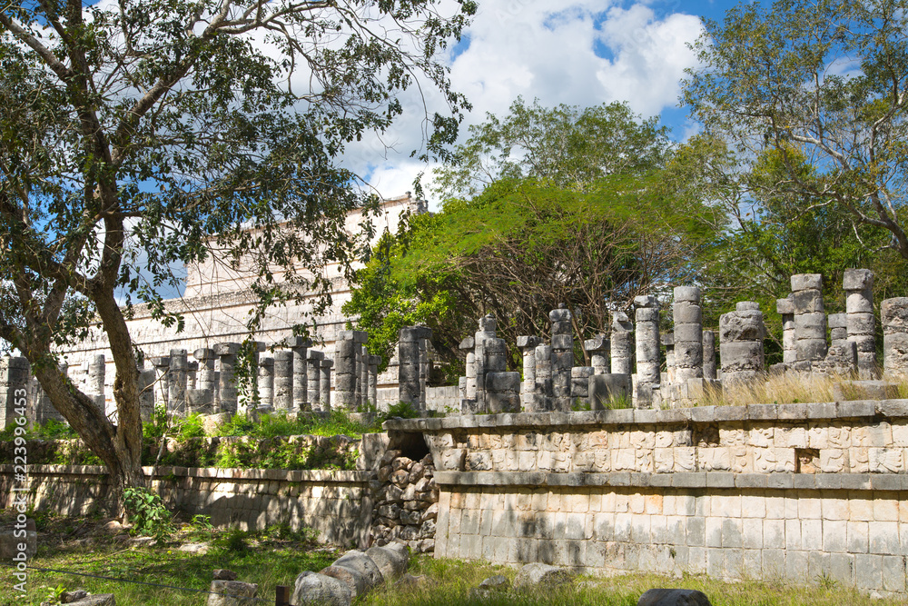 Mexico, Cancun - February 15, 2018: Chichen Itzá, Yucatán. Ruins of the Warriors temple. Originally created with One Thousand columns