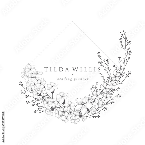 Vector Floristic Feminine Brand Logo Template Frame.