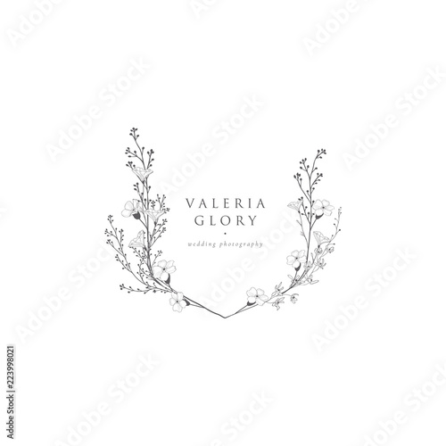 Vector Floristic Feminine Brand Logo Template Frame.