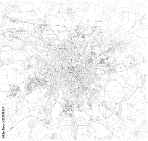 Cartina di Lipsia, vista satellitare, mappa in bianco e nero. Stradario e mappa della città. Germania photo