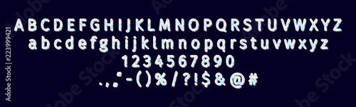 Vector modern sans serif alphabet and font.  3D bright holographic lowercase and uppercase letters, signs and numbers. Typography for promotion, posters, t shirt, sale banner, prints, decoration.