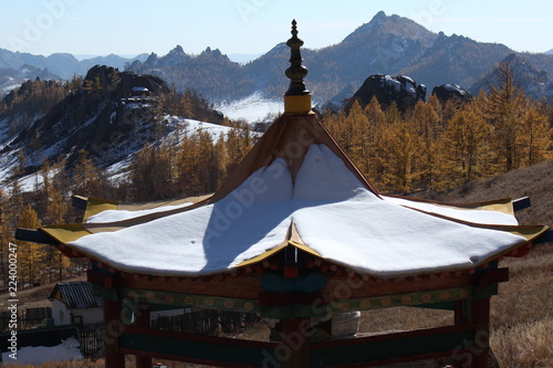 mongolia, terelji national park, landscape, temple, monastery, autumn, forest, mountain, national park photo