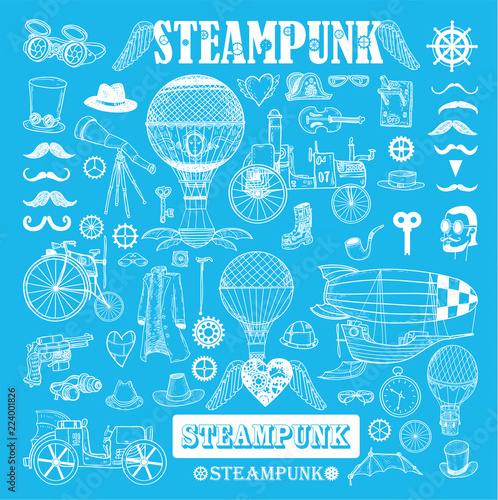 Steampunk collection, hand drawn vector illustration.