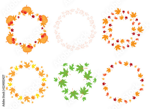 round frames with maple leaves and pumpkins - autumn vector set