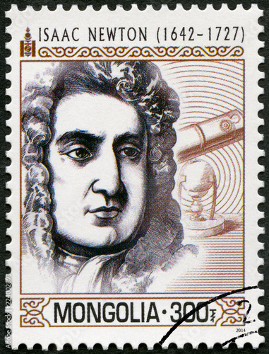MONGOLIA - 2014: shows portrait of Isaac Newton (1642-1727)