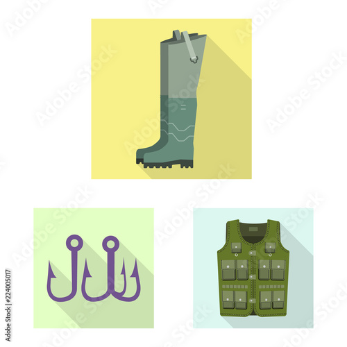 Isolated object of fish and fishing icon. Set of fish and equipment vector icon for stock.