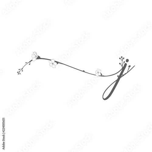 Vector Hand Drawn floral J monogram and logo