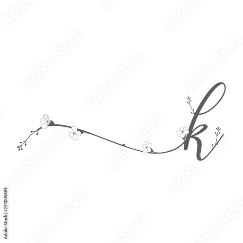 Vector Hand Drawn floral K monogram and logo