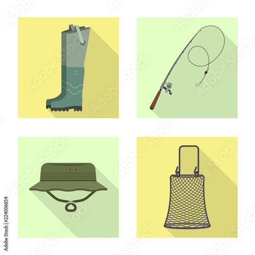 Vector illustration of fish and fishing sign. Collection of fish and equipment stock vector illustration.