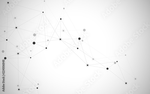 Geometric abstract background with connected dots and lines. Molecular structure and communication. Digital technology background and network connection.