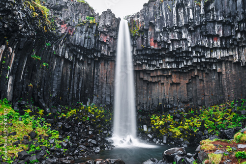 Famous Svartifoss waterfall. Another named Black fall. Located in Skaftafell, Vatnajokull National Park, Iceland photo