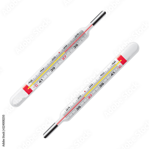 Realistic medical thermometer on white background. A glass thermometer for measuring the temperature. Vector illustration.