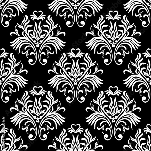 Vintage seamless pattern. Floral ornate wallpaper. Dark vector damask background with decorative ornaments and flowers in Baroque style. Luxury endless texture.interior, wallpaper, pattern, seamless
