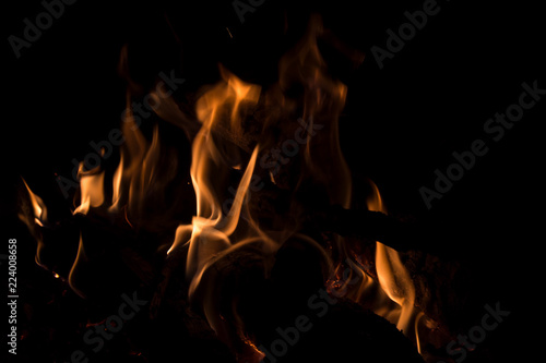 Fire flames close-up on a dark background