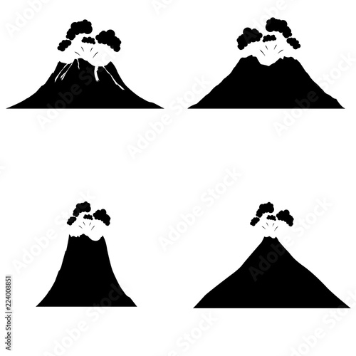Volcano icon, silhouette, logo on white background