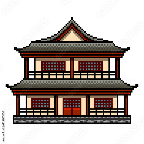 Pixel art japanese house detailed isolated vector
