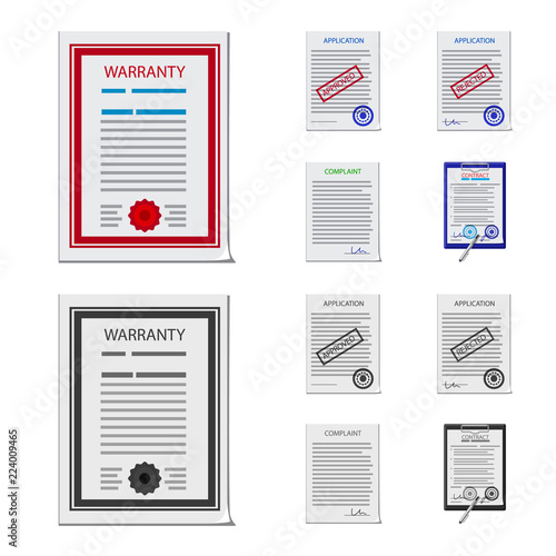 Vector illustration of form and document symbol. Set of form and mark stock symbol for web.